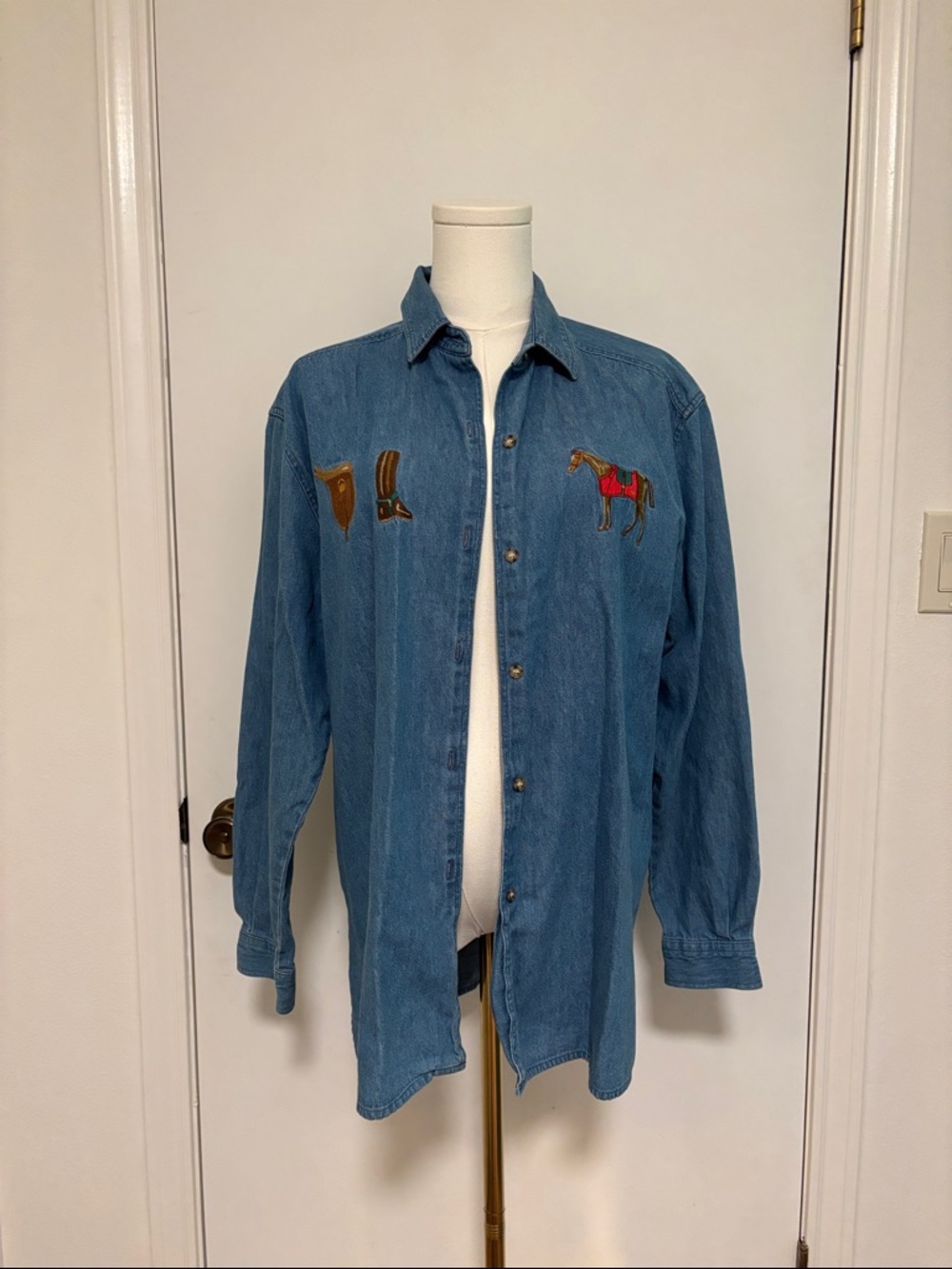 Denim Embroidered Button-Down Shirt - Blue